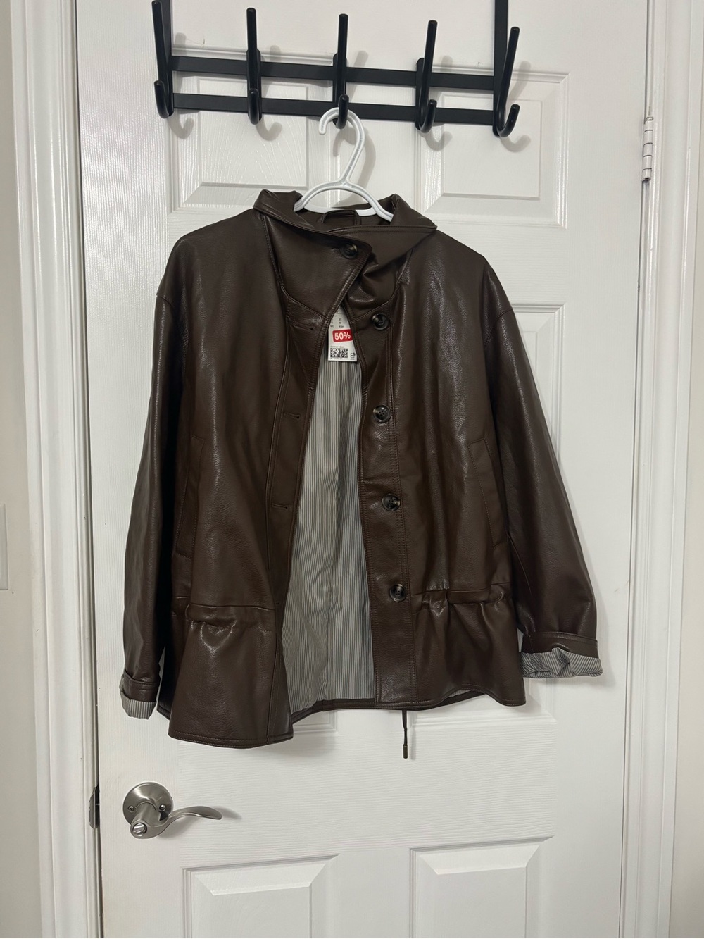 H&M Brown Leather Button-Front Jacket